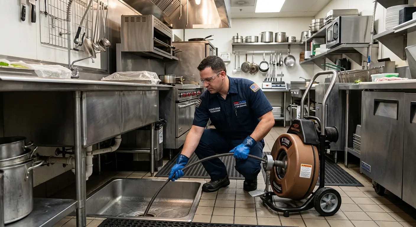 Commercial drain cleaning service in a restaurant kitchen in Argyle